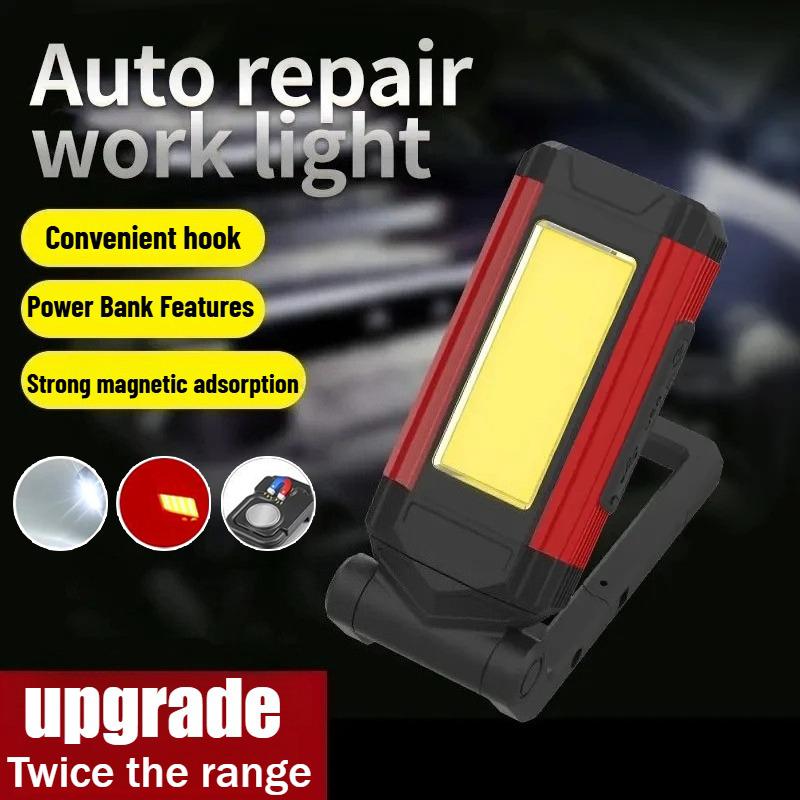 Светодиодный рабочий фонарь USB Type-C Зарядка Фонарик Красные Магнитные Фонари Водонепроницаемый Рабочий Крюк Перезаряжаемый Складной COB Вращающийся Самый Яркий