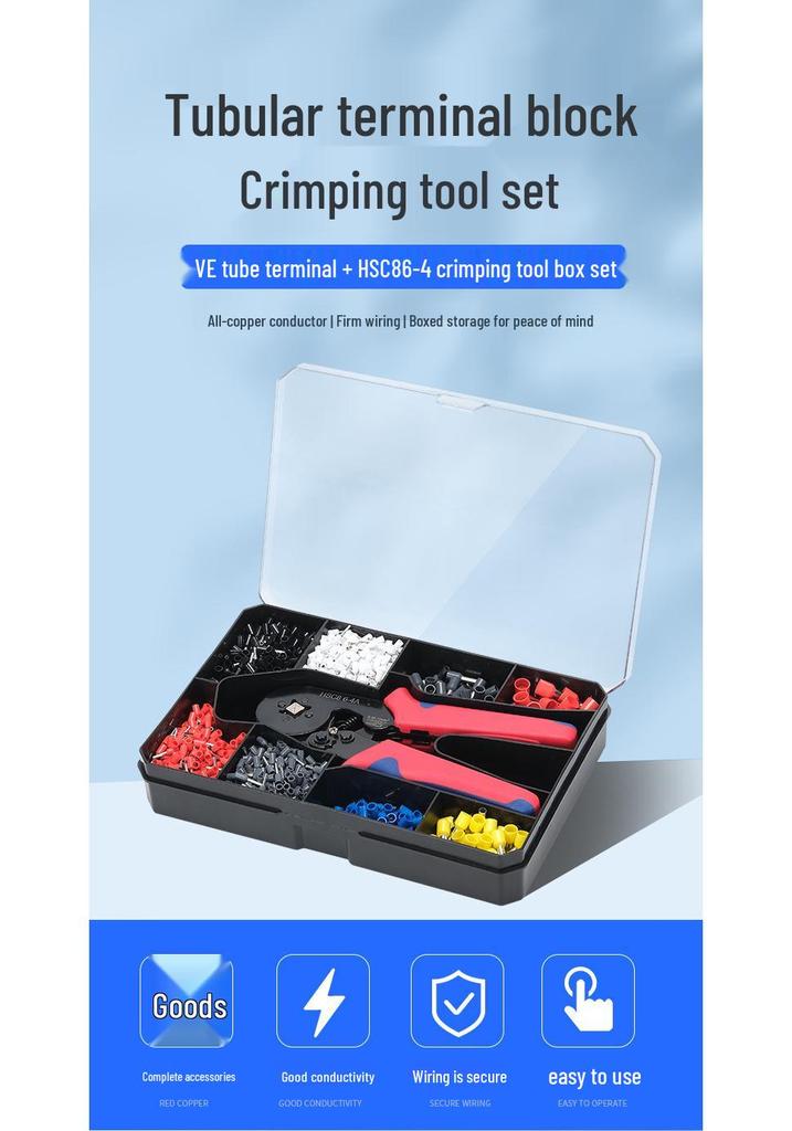 Набор insulated wire connector & crimping plier: 800/1200/1800 шт. Гильзы наконечники трубчатые, холодный обжим, 6-4А