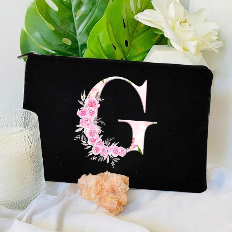 Women Bag Makeup Bag Bridesmaid Makeup Bags Floral Alphabet Print Linen Zipper Pouch Travel Organizer Case Mujer Bolsas Cosmetic
