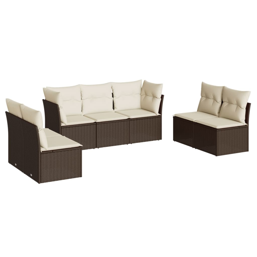 7 Piece Brown Garden Sofa Set with Cushions Poly Rattan