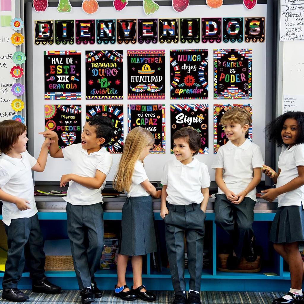 Outus 21 Pcs Hispanic Heritage Month Posters Spanish Bienvenidos Motivation pirational Posters International World Flag Bulletin Board Decoration for