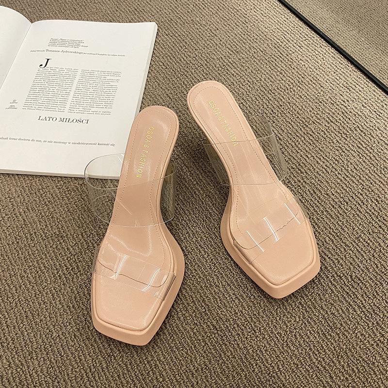 Женские туфли на высоком каблуке 2025 лето новые туфли-лодочки водонепроницаемая платформа полушлепанцы прозрачные сандалии на ремешке женские шлепанцы женская обувь