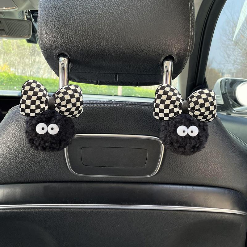 2PCS Cute Cartoon Black Coal Balls Car Seat Back Hooks Storage Vehicle Headrest Organizer Hanger for Groceries Bag Decoration