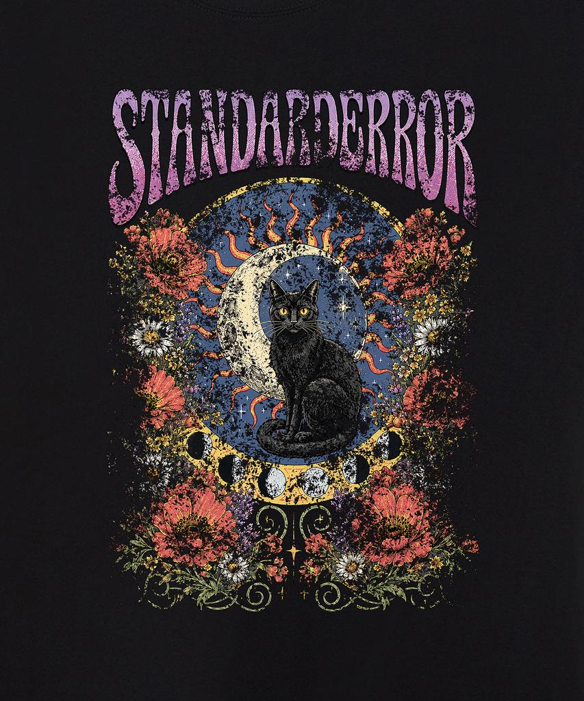STANDARDERROR 87-Stan339 Футболка с коротким рукавом, однотонная, с принтом Кошка Солнце и Луна (2 цвета)