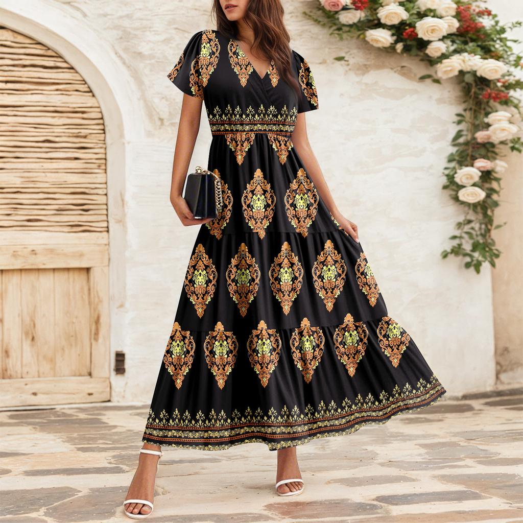 Женские струящиеся платья Женские летние платья Повседневные платья макси с коротким рукавом Официальные платья макси