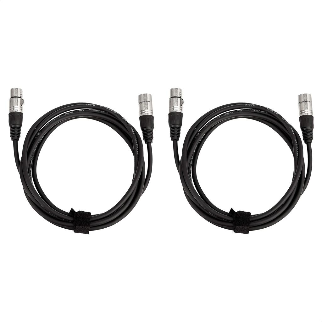 Кабель XLR Amazon Basics для микрофонов, динамиков и звуковых систем, проводник из чистой меди, ПВХ оболочка 6 мм, 3 м, черный, набор из 2 шт.