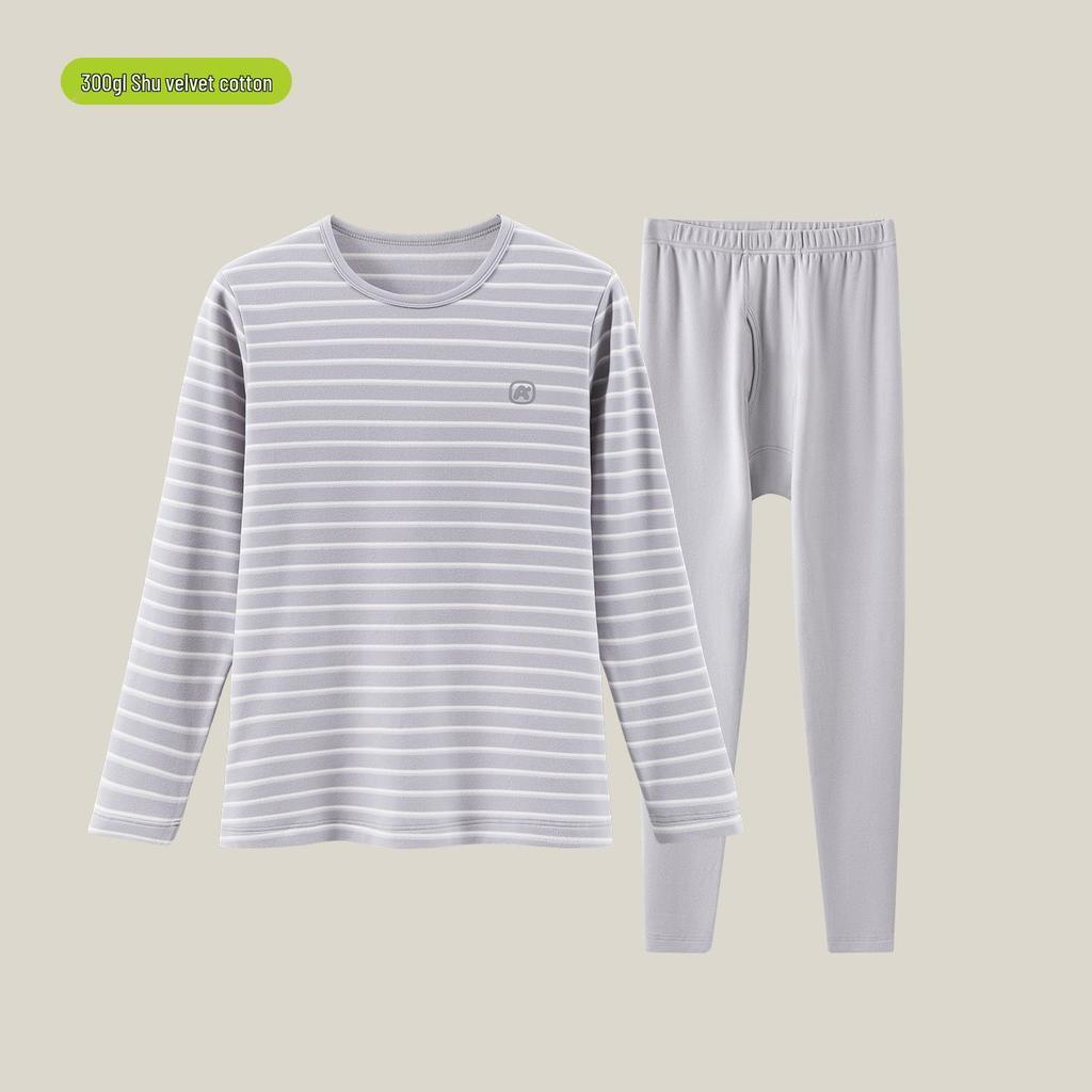 2025 Новый подростковый полосатый теплый флисовый комплект нижнего белья из бархата и хлопка с лайкрой для осени/зимы