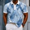 Stylish Marble Argyle Pattern Short Sleeve Polo Shirt, Perfect for Daily Wear.