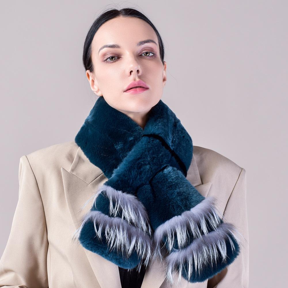 Шарф из натуральной шерсти кролика Рекс, корейская версия, простой длинный плюшевый плетеный плюшевый шарф, теплый и утолщенный, универсальный, для женщин
