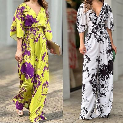 Женский весенне-летний комбинезон в новом стиле с элегантным принтом, свободный комбинезон с рукавами «летучая мышь» и высокой талией