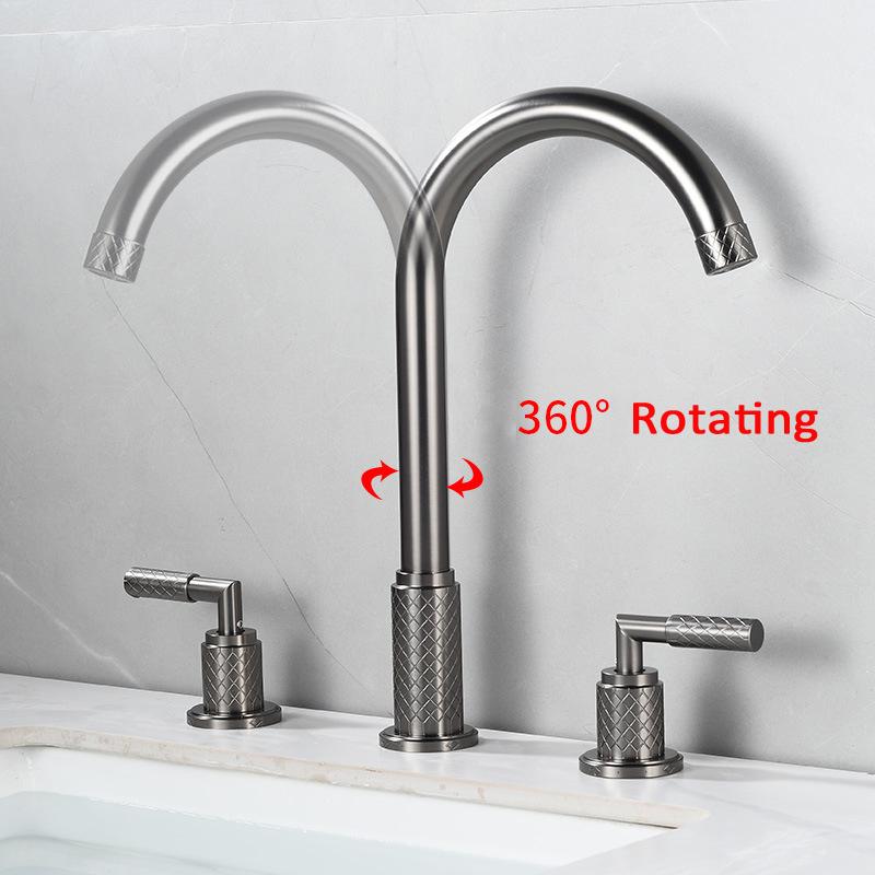 Серые смесители для раковины Латунный антикварный смеситель для ванной Комнаты Матовое золото Смесители для раковины 3 отверстия Горячая и холодная вода Черный смеситель-водопад Водопроводный кран