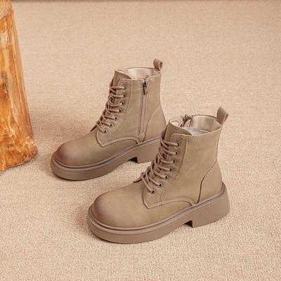 Женские ботинки Мартина на толстой подошве с флисовой подкладкой, Новинка 2025 года - Универсальные ботильоны в стиле ретро, в британском стиле, для мотоциклистов, желтого цвета