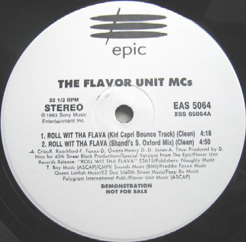 12-дюймовая пластинка FLAVOR UNIT MCS - Roll Wit Tha Flava (Ремиксы) EAS5064 Epic 1993 США Рэп и хип-хоп/R&B Б/У