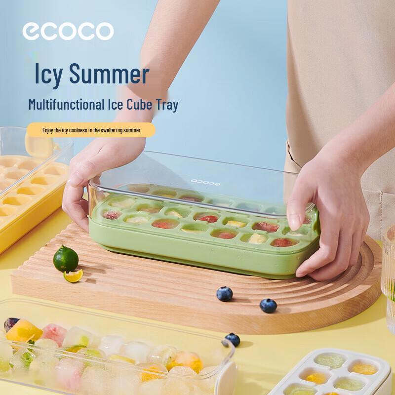 Ecoco 14-Grid Food Grade Press Ice Cube Tray with Lid