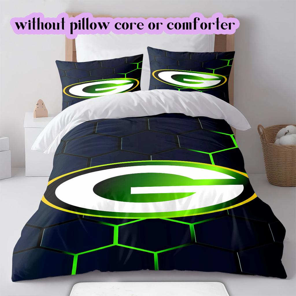 football Logo Pattern Bedding Quilt Set Quilt Cover Pillowcase Home Decoration Birthday Gift (1*duvet cover+ 2*pillowcase, without core)