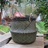 T-Garden Folding Straw Wicker Storage Basket Handle Garden Flower Pot Planter Laundry Bag