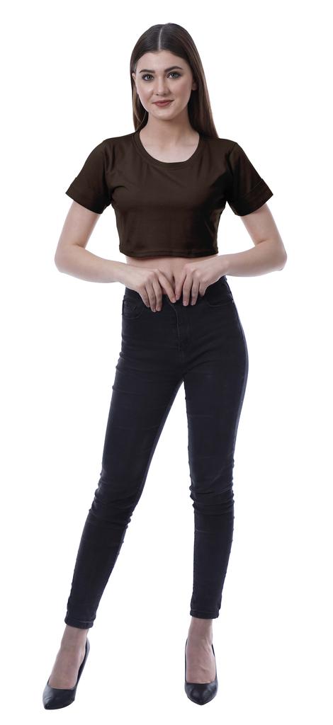 Moomaya Womens Round Neck Crop Top Short Sleeves Summer T-shirt Loose Fit