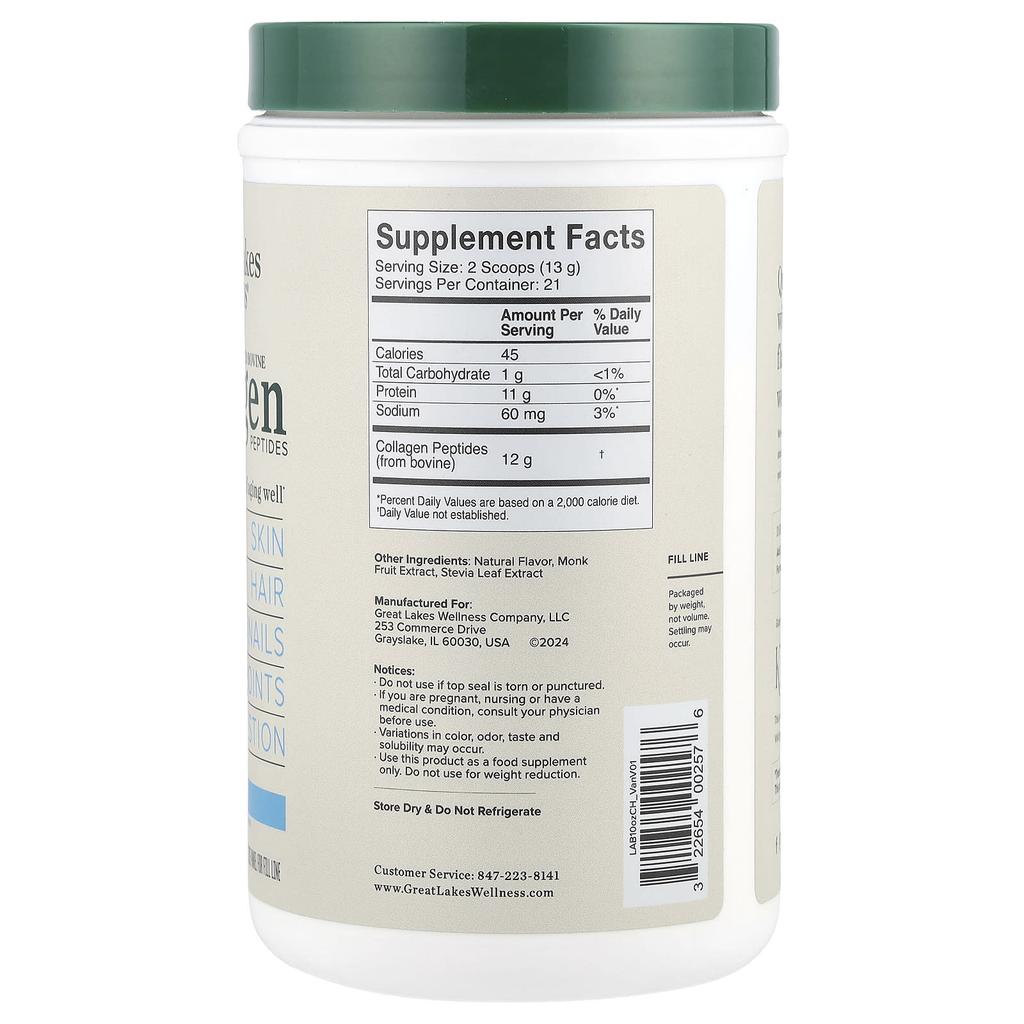 Grass-Fed Wheat Collagen Peptides, Vanilla, 284G (10Oz)