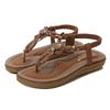 Bohemian Wood Bead Woven Plus Size Flat Women's Sandals for Summer 2025
