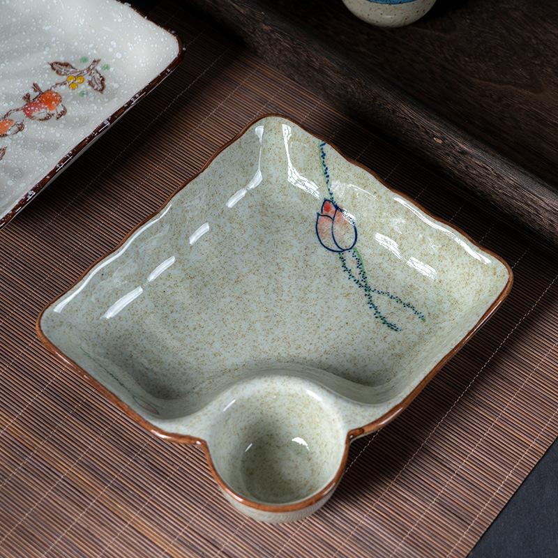 Handmade Japanese Ceramic Dinner Plates with Sauce Dish Sushi Plates Unique Glazed Pottery Plates Artisan Tableware