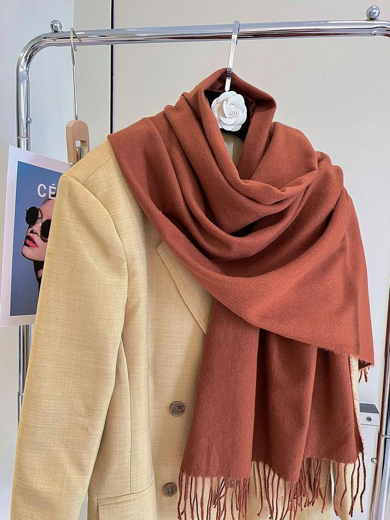 Versatile Fringed Solid Color Wool-Like Scarf For Women 2023 New Autumn Winter Prom Red Scarf Wholesale Warm Shawl