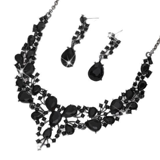 2 шт./набор Женский ювелирный набор Сверкающий дизайн «Капля воды» Свадебное колье и серьги-капли Набор Свадебные украшения Подарок