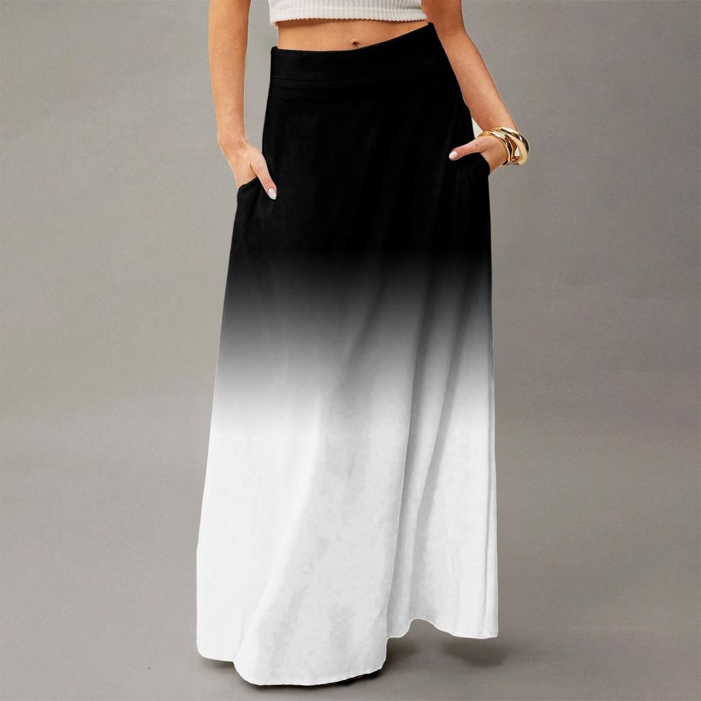 Женская повседневная складная юбка-макси с градиентным принтом, высокой талией и карманом, с драпировкой