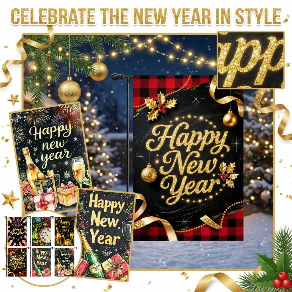 New Year's Decoration Of Garden Atmosphere With Garden Flags