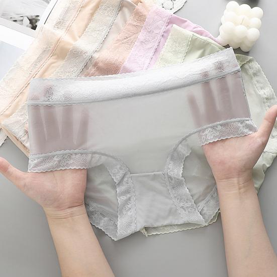 Ladies Panties Solid Color Thin Breathable Soft Sexy Panty Underwear Elastic Mid-Waist Seamless Briefs Underpants Women