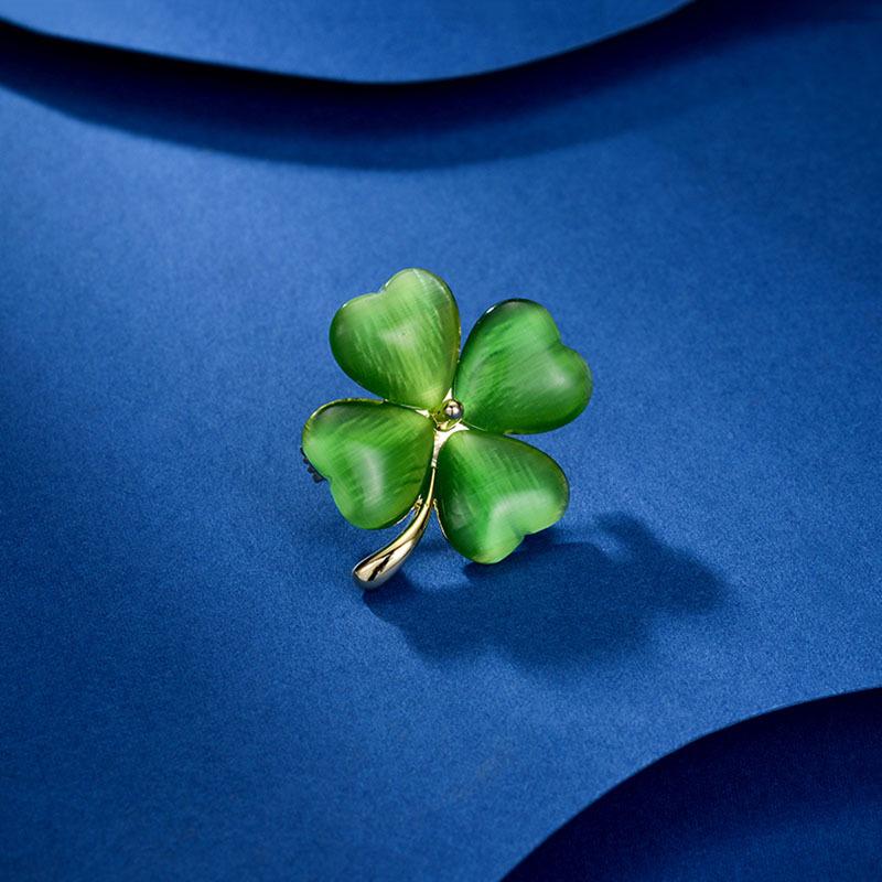 Брошь 'Четырехлистный клевер', Летняя женская брошь класса люкс 'Кошачий глаз' для воротника, Маленькая брошь с антибликовым покрытием, Корсаж