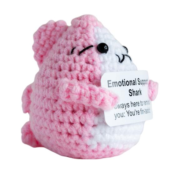 Позитивная вязаная крючком кукла Акула с вдохновляющей открыткой Эмоциональная поддержка Ручная работа Вязание Море