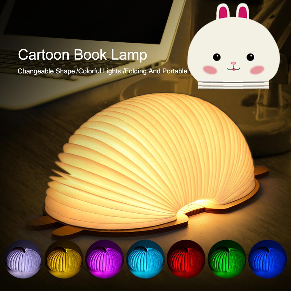 Cartoon Animals Folding Book Lamp Portable Paper Night Light Cute Kid's Desk Light USB Rechargeable for Home Decor Birthday Gift