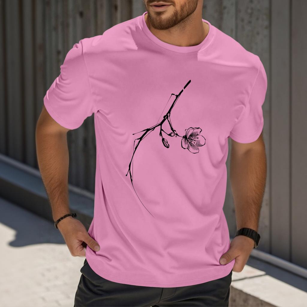 Мужская модная футболка с принтом, круглым вырезом, прямыми плечами и короткими рукавами