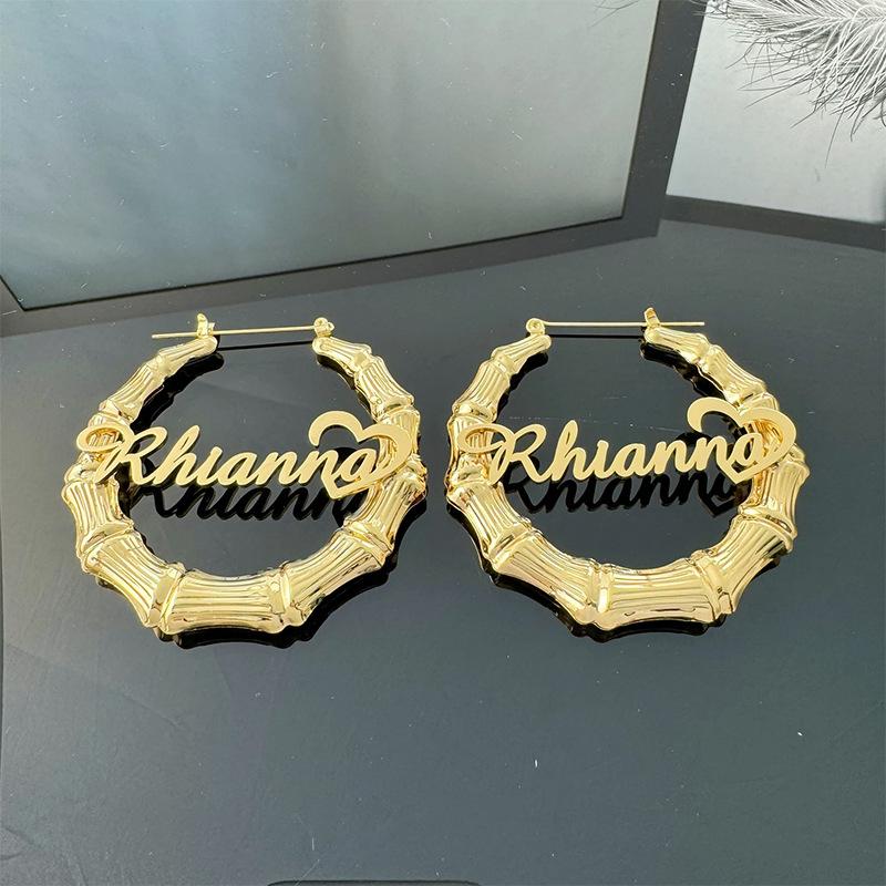 Lateefah Best-Selling Retro Exaggerated Love Stainless Steel Bamboo Earings for Women Creative Fashion Hoop Earrings