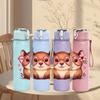 1PC Floral Cute Rodent 750ml Color Plastic Sports Water Bottle Leakproof Flip Straw Lid Suitable for Sports Office Home Use