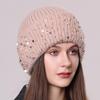 Вязаная шапка из кроличьего меха с пайетками, зимняя теплая шерстяная шапка, модная женская шапка-пуловер для защиты ушей