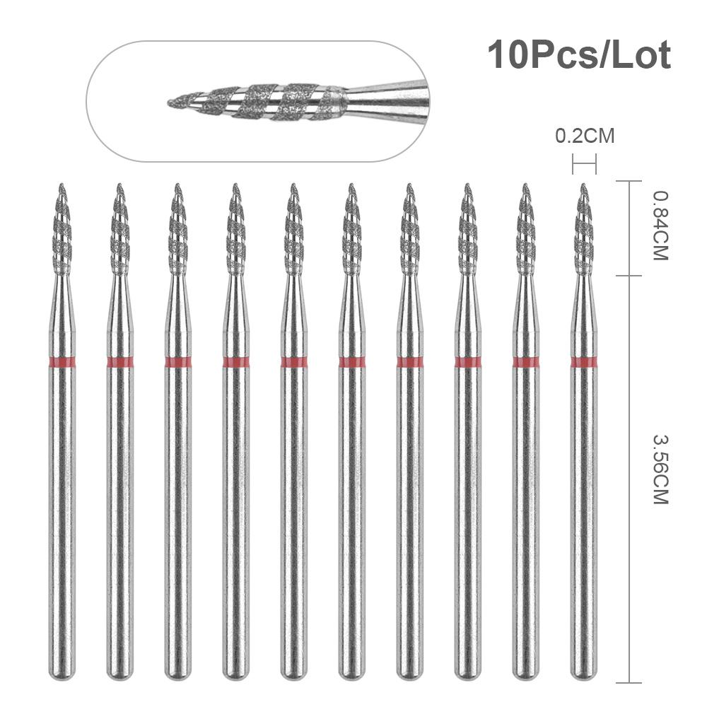 10Pcs Tornado Diamond Nail Drill Bit for Nail Drill 3/32'' Manicure Milling Cutter Cuticle Rotary Burr Drill Accessories