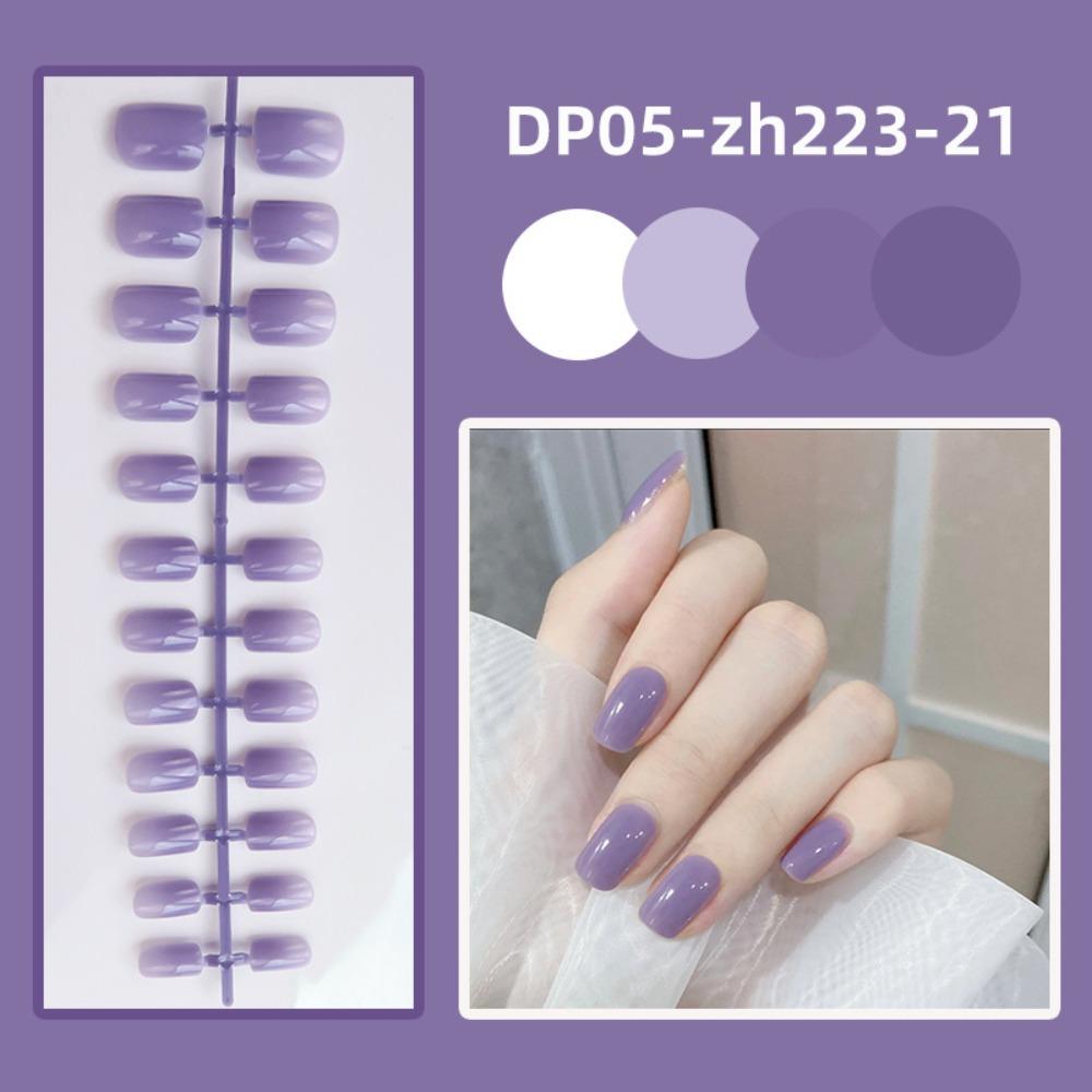 24pcs Detachable Short Square Head False Nails Solid Color Nail Tips Press False Nails Women