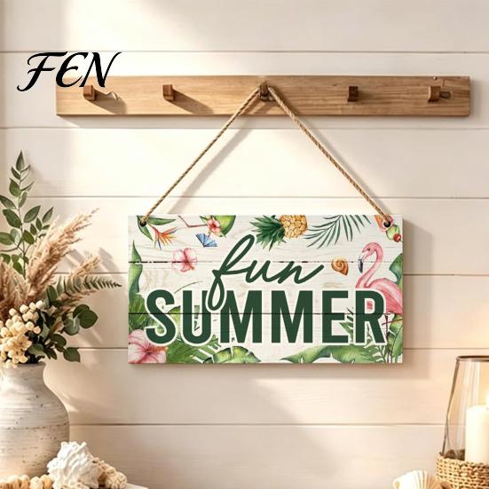Summer Hanging Ornament Wooden Sign, Beach Theme Welcome Sign Front Door Decor with Themed Gifts Rope, Colorful Hanger for Seasonal Farmhouse