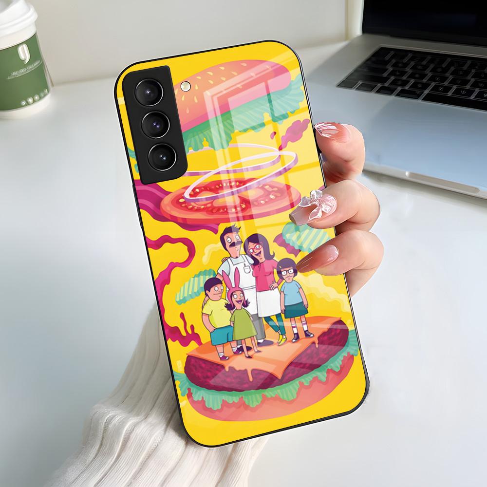 Чехол для телефона B-Bobs B-Burgers для Samsung S26 S25 S24 FE S23 S22 S21 Plus S20 Ultra Note20Ultra Черный Стеклянный Чехол