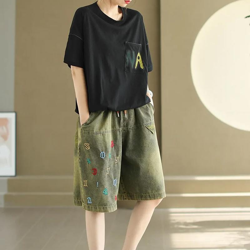 Shorts Women Cotton Summer Denim Loose Large Size High Waist Casual Wide Leg Jeans Pants
