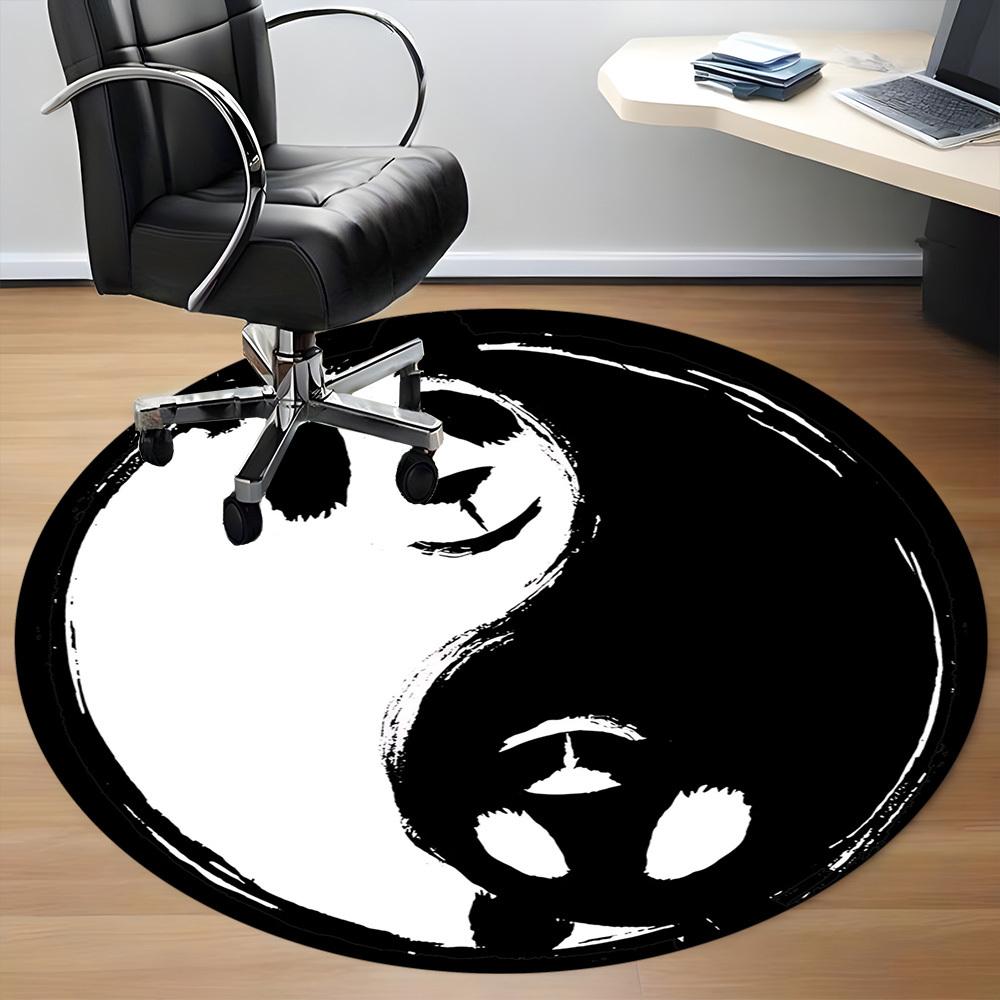 1pc Panda YinYang Office Round Area Rug, Indoor Mat Suitable For Office, Under Office Chairs Bedroom Living Room Home Decor, Room Deco