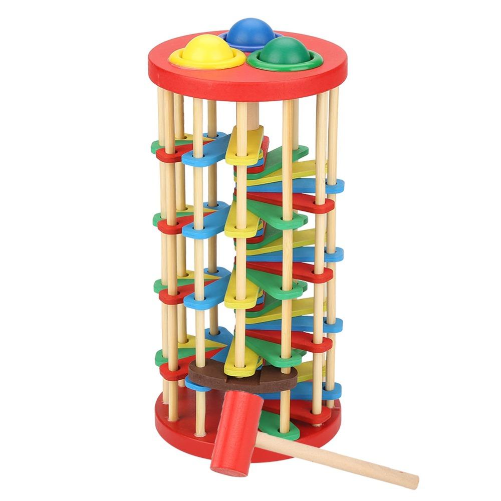 Colorful Knock Ball Toy Wooden Preschool Learning Toy Interactive Wooden Ladder Toy Gift
