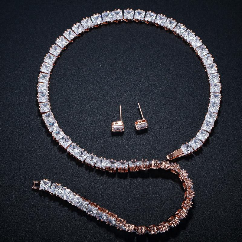 CMM 2 шт. классический бренд принцессы с цирконием колье-колье комплект серег серебро, розовое золото свадебные украшения для женщин подарок