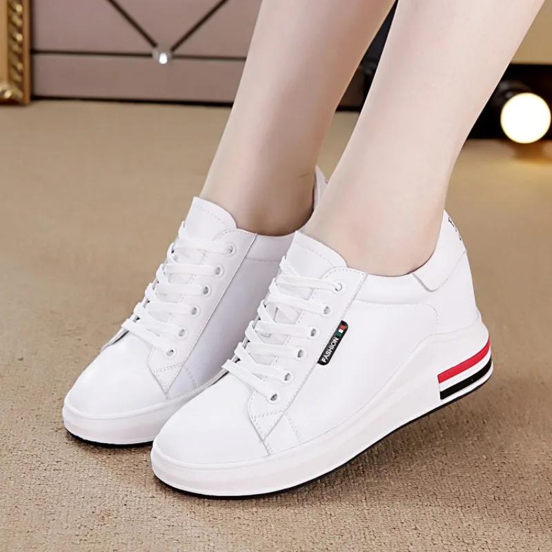 7cm Genuine Leather Fashion Platform Sneakers Women Shoes for Woman Casual Shoes Platform Heels Female Leisure Women Sneakers