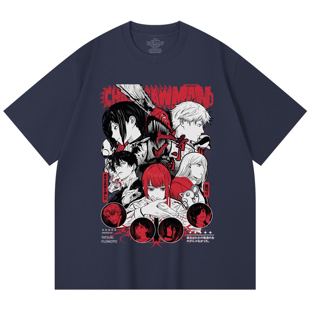 230 Gsm 100% Cotton Chainsaw Man V60 Print Unisex Heavy Cotton T Shirt
