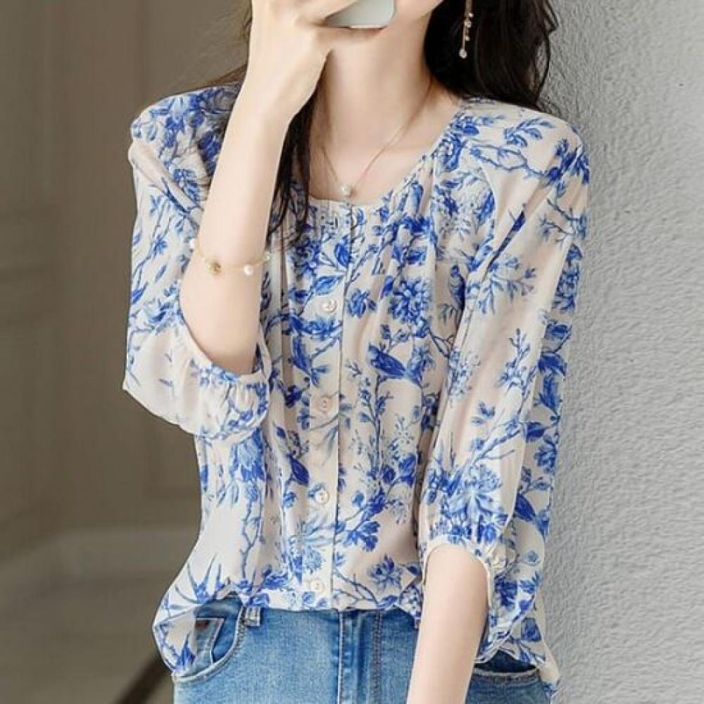 Navava Women Flower Pattern 5 Sleeve Blouse Nb2796