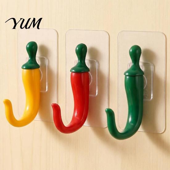 Home Organization Supplies 2PCS Chili Adhesive Hooks, Cute Decorative Punch-Free Wall Hangers, Heavy Small Item Organizer Duty Seamless Storage Hooks