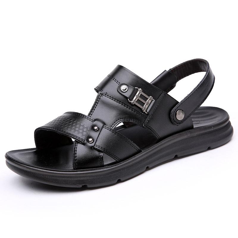Sandals Men's 2025 New Leather Casual Platform Beach Shoes Men's Summer Wear Dad Dual-purpose Cool Slippers Men