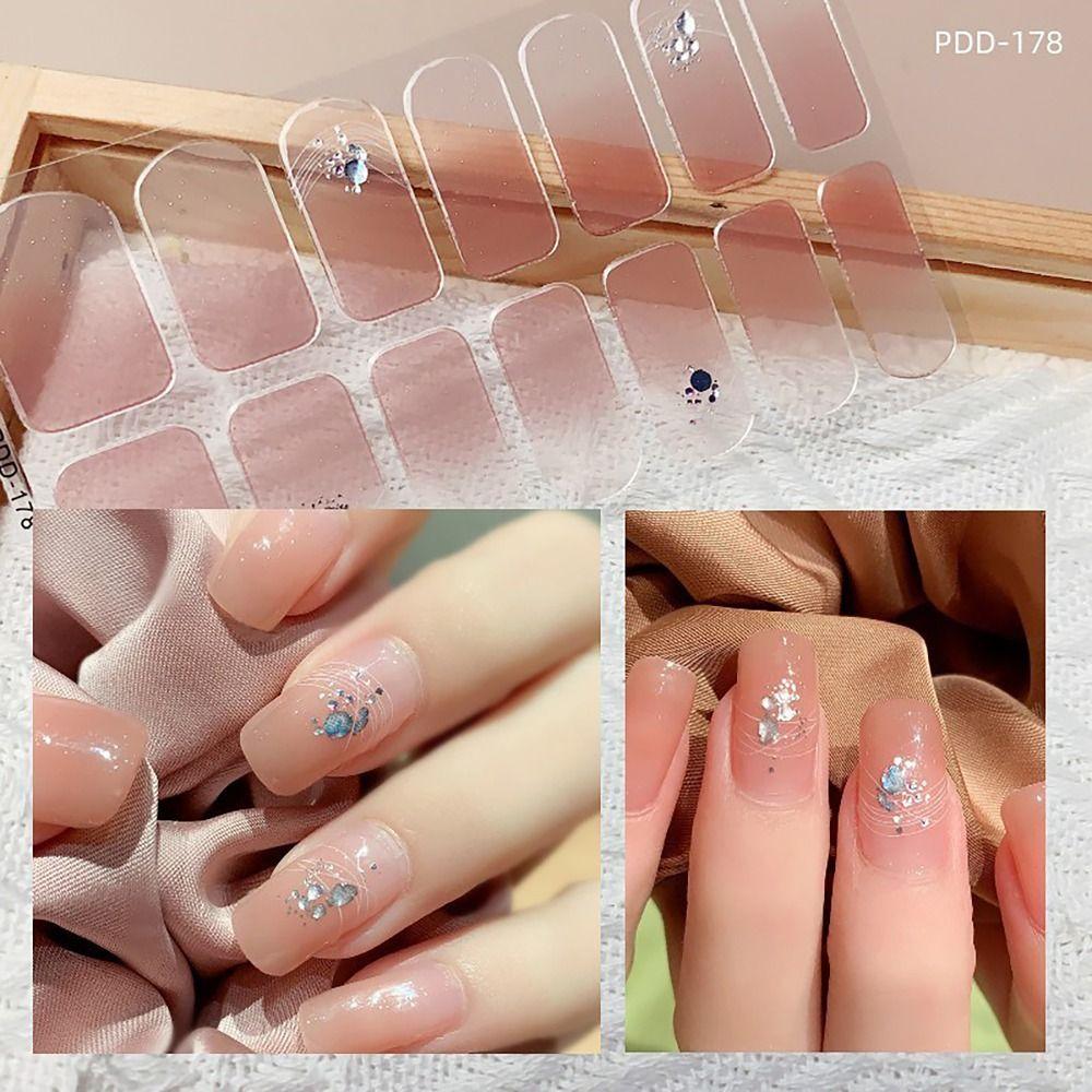 14Strips Nail Patch Semi Cured Gel Nail Polish Strips Nail Art Stickers DIY Nail Art Making